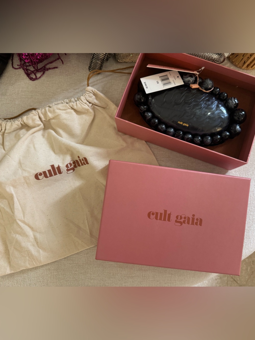 cult gaia black beaded ark clutch